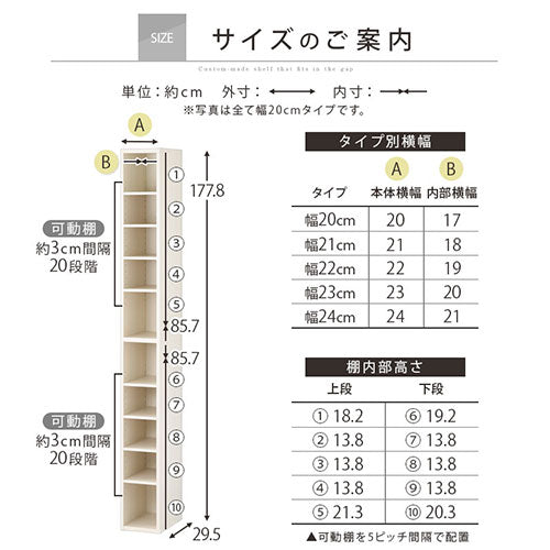 オーダーすき間ラック　ハイタイプ/20～24cm