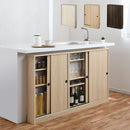 カウンター下収納〔幅60cm・奥行15cm〕 カウンター下収納 薄型 4段 可動棚 引き戸 食器棚 キャビネット キッチン 木目調 北欧 ぼん家具