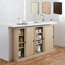 カウンター下収納〔幅60cm・奥行20cm〕 カウンター下収納 薄型 4段 可動棚 引き戸 食器棚 キャビネット キッチン 木目調 北欧 ぼん家具