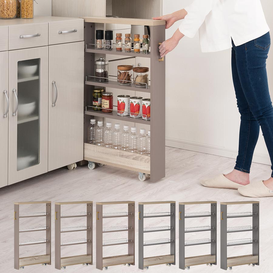 ワゴンラック ロータイプ 幅10～14cm キッチン収納 すき間ワゴンラック