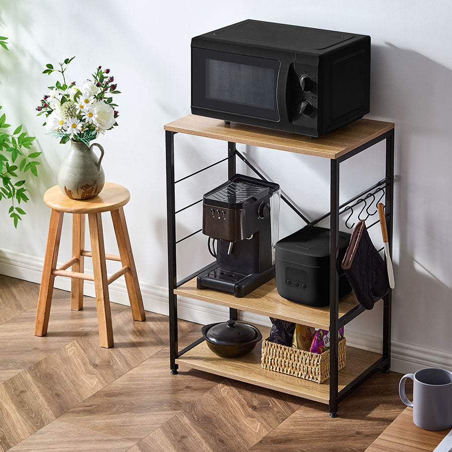 キッチンラック 3段 木製×スチール キッチン収納 レンジ台 おしゃれ