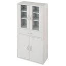 ロータイプ食器棚 キッチンキャビネット 可動棚 引き出し ガラス扉付き 食器棚 収納 コンパクト 木目調 ぼん家具