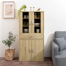 ロータイプ食器棚 キッチンキャビネット 可動棚 引き出し ガラス扉付き 食器棚 収納 コンパクト 木目調 ぼん家具