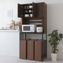 食器棚付きゴミ箱上ラック ゴミ箱上ラック 食器棚 3段 可動棚 コンセント 扉付き レンジ台 キッチン 収納 木目調 ぼん家具