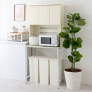 食器棚付きゴミ箱上ラック ゴミ箱上ラック 食器棚 3段 可動棚 コンセント 扉付き レンジ台 キッチン 収納 木目調 ぼん家具