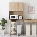 食器棚付きゴミ箱上ラック ゴミ箱上ラック 食器棚 3段 可動棚 コンセント 扉付き レンジ台 キッチン 収納 木目調 ぼん家具