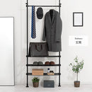 つっぱり式ラック ランドリーラック 突っ張り 約幅50~80cm スリムサイズ 洗濯機ラック 収納 棚 おしゃれ ハンガー 伸縮 隙間 縦型 洗濯機上 省スペース 引っ掛け棒付き ぼん家具