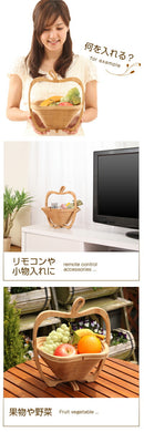 りんごバスケット〔大〕 キッチンラック りんご型 フルーツバスケット かご カゴ 籠 バスケット バンブー アップル 小物入れ 鍋敷き 木製 収納 整理 お菓子 果物 おしゃれ ぼん家具