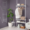 つっぱり式ラック ランドリーラック 突っ張り 約幅75～130cm ワイドサイズ 洗濯機ラック 収納 棚 おしゃれ ハンガー 伸縮 隙間 縦型 洗濯機上 省スペース 引っ掛け棒付 ぼん家具