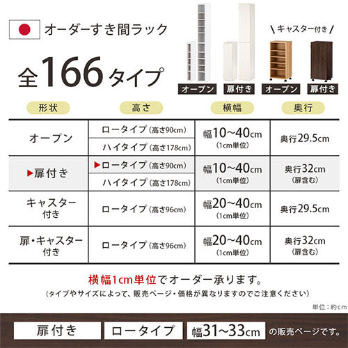 オーダーすき間ラック ロータイプ 扉付き 幅31～33cm 扉付きロータイプ