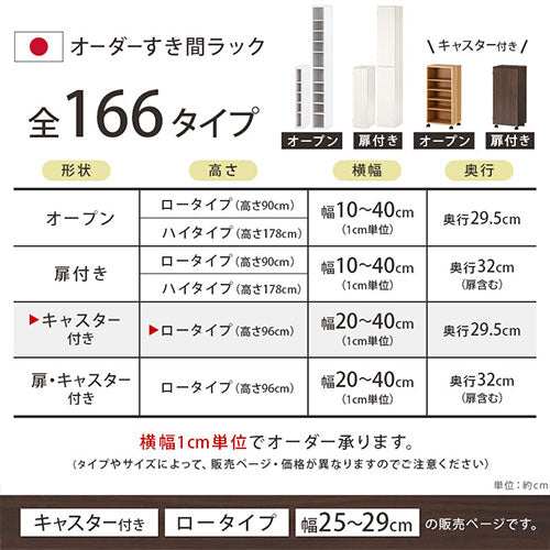 オーダーすき間ラック　ローキャスター付き/25～29cm