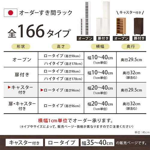 オーダーすき間ラック　ローキャスター付き/35～40cm