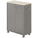 キャスター付き収納ラック 本棚 扉付き キャスター付き 3段 可動棚 韓国インテリア グレージュ PUTUPUTU