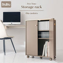 キャスター付き収納ラック 本棚 扉付き キャスター付き 3段 可動棚 韓国インテリア グレージュ PUTUPUTU