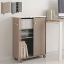 キャスター付き収納ラック 本棚 扉付き キャスター付き 3段 可動棚 韓国インテリア グレージュ PUTUPUTU