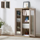 ガラス扉キャビネット〔2扉タイプ〕 ガラスキャビネット 2扉付き 6段 可動棚 韓国インテリア グレージュ 本棚 PUTUPUTU