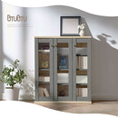 ガラス扉キャビネット〔3扉タイプ〕 ガラスキャビネット 3扉付き 6段 可動棚 韓国インテリア グレージュ 本棚 PUTUPUTU