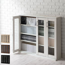 ガラス扉キャビネット〔4扉タイプ〕 本棚 収納棚 コミックラック 扉付き cdラック dvdラック 大容量 薄型 おしゃれ 木製 スリム キャビネット ガラス扉 スライド 漫画 収納 ぼん家具