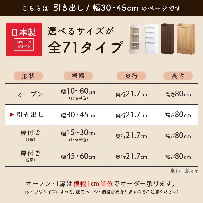 カウンター下収納〔引き出し幅30cm・幅45cm〕