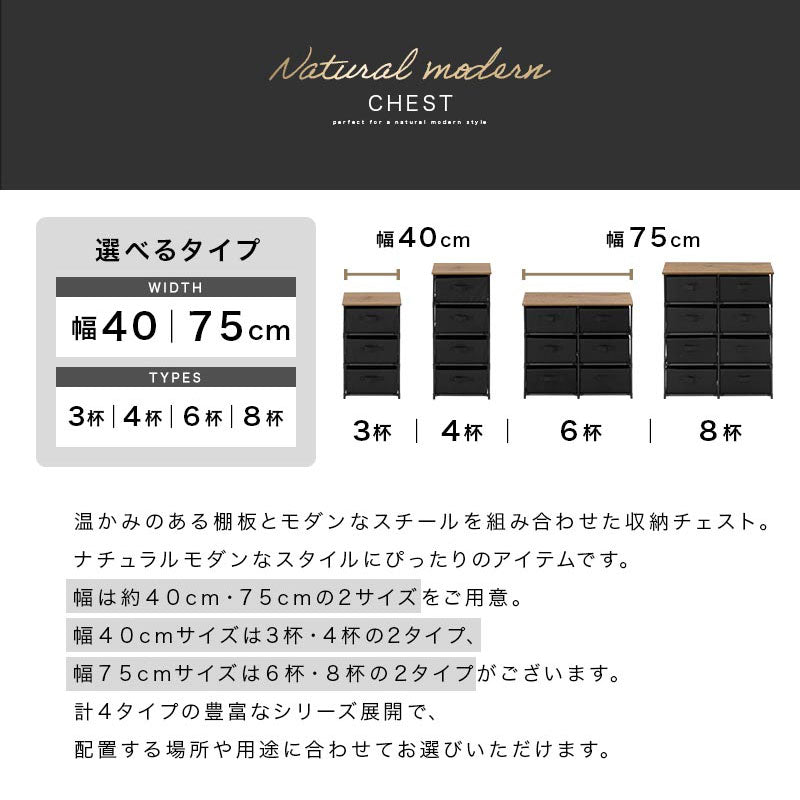 チェスト 引き出し付き 木目×スチール