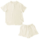 パジャマ〔半袖・レディース〕 パジャマ レディース 半袖 半ズボン S M L ルームウエア セット レディースパジャマ 3重ガーゼ 綿100% コットン 部屋着 前開き おしゃれ recorela ぼん家具