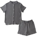 パジャマ〔半袖・男女兼用〕 パジャマ メンズ レディース 半袖 半ズボン S M L ルームウエア セット 3重ガーゼ 綿100% コットン 部屋着 前開き ボタン きれいめ おしゃれ recorela ぼん家具