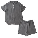 パジャマ〔半袖・男女兼用〕 パジャマ メンズ レディース 半袖 半ズボン S M L ルームウエア セット 3重ガーゼ 綿100% コットン 部屋着 前開き ボタン きれいめ おしゃれ recorela ぼん家具