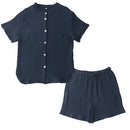 パジャマ〔半袖・男女兼用〕 パジャマ メンズ レディース 半袖 半ズボン S M L ルームウエア セット 3重ガーゼ 綿100% コットン 部屋着 前開き ボタン きれいめ おしゃれ recorela ぼん家具