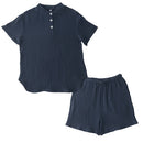 パジャマ〔半袖・男女兼用〕 パジャマ メンズ レディース 半袖 半ズボン S M L ルームウエア セット 3重ガーゼ 綿100% コットン 部屋着 前開き ボタン きれいめ おしゃれ recorela ぼん家具