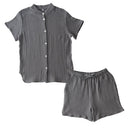 パジャマ〔半袖・男女兼用〕 パジャマ メンズ レディース 半袖 半ズボン S M L ルームウエア セット 3重ガーゼ 綿100% コットン 部屋着 前開き ボタン きれいめ おしゃれ recorela ぼん家具