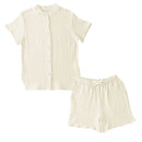 パジャマ〔半袖・男女兼用〕 パジャマ メンズ レディース 半袖 半ズボン S M L ルームウエア セット 3重ガーゼ 綿100% コットン 部屋着 前開き ボタン きれいめ おしゃれ recorela ぼん家具