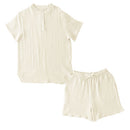 パジャマ〔半袖・男女兼用〕 パジャマ メンズ レディース 半袖 半ズボン S M L ルームウエア セット 3重ガーゼ 綿100% コットン 部屋着 前開き ボタン きれいめ おしゃれ recorela ぼん家具