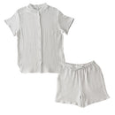 パジャマ〔半袖・男女兼用〕 パジャマ メンズ レディース 半袖 半ズボン S M L ルームウエア セット 3重ガーゼ 綿100% コットン 部屋着 前開き ボタン きれいめ おしゃれ recorela ぼん家具