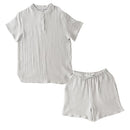 パジャマ〔半袖・男女兼用〕 パジャマ メンズ レディース 半袖 半ズボン S M L ルームウエア セット 3重ガーゼ 綿100% コットン 部屋着 前開き ボタン きれいめ おしゃれ recorela ぼん家具