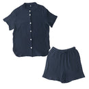 パジャマ〔半袖・男女兼用〕 パジャマ メンズ レディース 半袖 半ズボン S M L ルームウエア セット 3重ガーゼ 綿100% コットン 部屋着 前開き ボタン きれいめ おしゃれ recorela ぼん家具