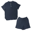 パジャマ〔半袖・男女兼用〕 パジャマ メンズ レディース 半袖 半ズボン S M L ルームウエア セット 3重ガーゼ 綿100% コットン 部屋着 前開き ボタン きれいめ おしゃれ recorela ぼん家具