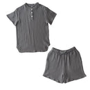 パジャマ〔半袖・男女兼用〕 パジャマ メンズ レディース 半袖 半ズボン S M L ルームウエア セット 3重ガーゼ 綿100% コットン 部屋着 前開き ボタン きれいめ おしゃれ recorela ぼん家具