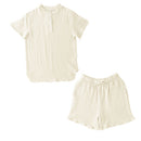 パジャマ〔半袖・男女兼用〕 パジャマ メンズ レディース 半袖 半ズボン S M L ルームウエア セット 3重ガーゼ 綿100% コットン 部屋着 前開き ボタン きれいめ おしゃれ recorela ぼん家具