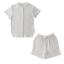 パジャマ〔半袖・男女兼用〕 パジャマ メンズ レディース 半袖 半ズボン S M L ルームウエア セット 3重ガーゼ 綿100% コットン 部屋着 前開き ボタン きれいめ おしゃれ recorela ぼん家具