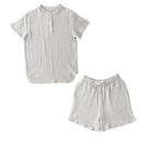 パジャマ〔半袖・男女兼用〕 パジャマ メンズ レディース 半袖 半ズボン S M L ルームウエア セット 3重ガーゼ 綿100% コットン 部屋着 前開き ボタン きれいめ おしゃれ recorela ぼん家具