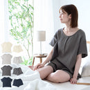 ルームウェア〔半袖・レディース〕 パジャマ レディース 半袖 半ズボン S M L ルームウエア セット 寝巻 3重ガーゼ 綿100% コットン ハーフパンツ ウエストゴム おしゃれ recorela ぼん家具