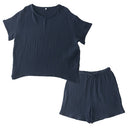 ルームウェア〔半袖・男女兼用〕 パジャマ メンズ レディース 半袖 半ズボン S M L ルームウエア セット 3重ガーゼ 綿100% コットン ハーフパンツ ウエストゴム おしゃれ recorela ぼん家具