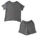 ルームウェア〔半袖・男女兼用〕 パジャマ メンズ レディース 半袖 半ズボン S M L ルームウエア セット 3重ガーゼ 綿100% コットン ハーフパンツ ウエストゴム おしゃれ recorela ぼん家具