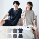 ルームウェア〔半袖・男女兼用〕 パジャマ メンズ レディース 半袖 半ズボン S M L ルームウエア セット 3重ガーゼ 綿100% コットン ハーフパンツ ウエストゴム おしゃれ recorela ぼん家具