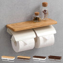 トイレットペーパーホルダー〔2連〕 棚付き ペーパーホルダー トイレットペーパーホルダー 飾り棚 天然木 スチール 2倍巻 3倍巻 太巻き 収納 簡単 DIY リノベ 賃貸 ぼん家具