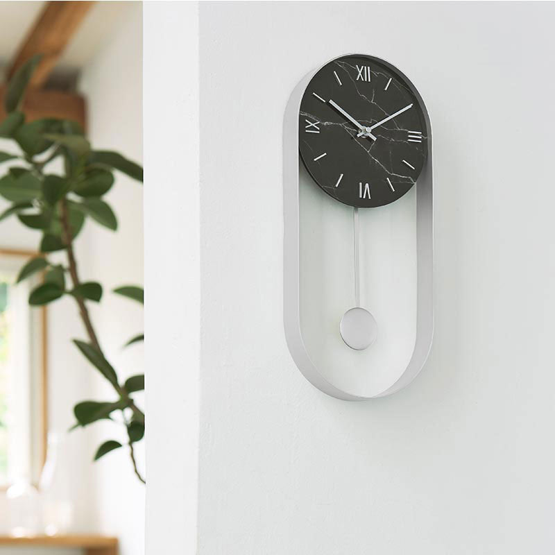 大理石調×スチール 振り子時計