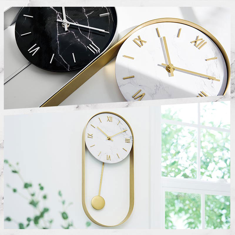 大理石調×スチール 振り子時計