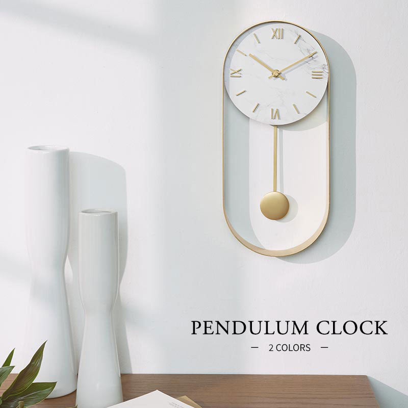 大理石調×スチール 振り子時計