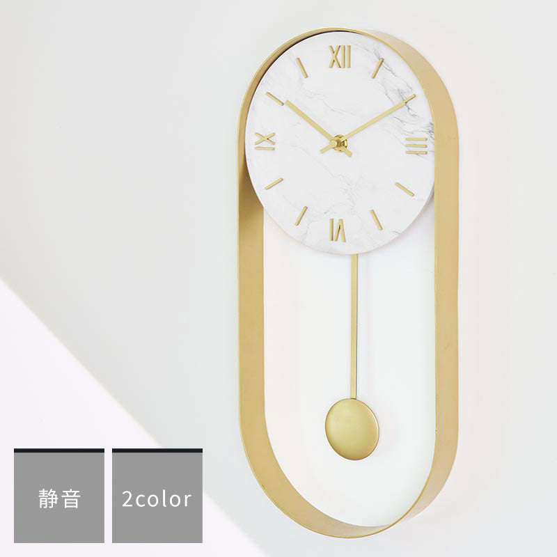 大理石調×スチール 振り子時計