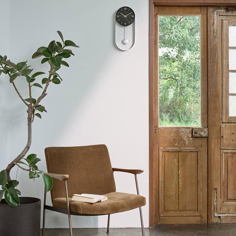 大理石調×スチール 振り子時計